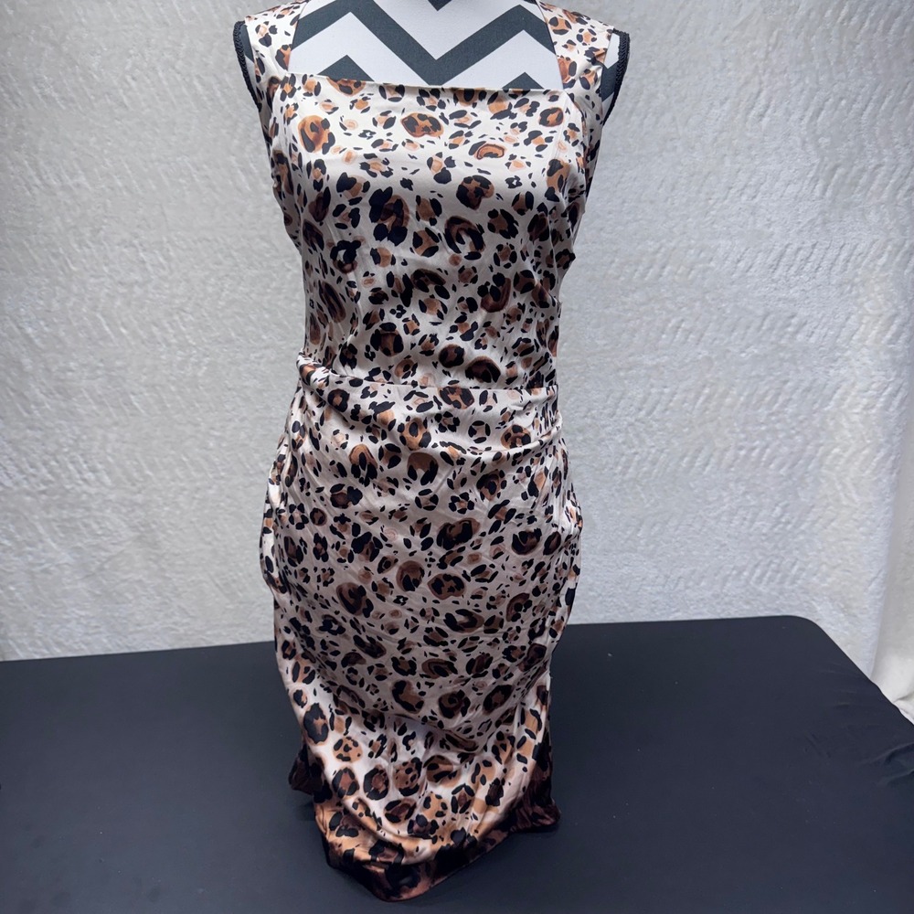 Nicole Miller Collection Silk Leopard Print Ruched Ombre Dress Size 10